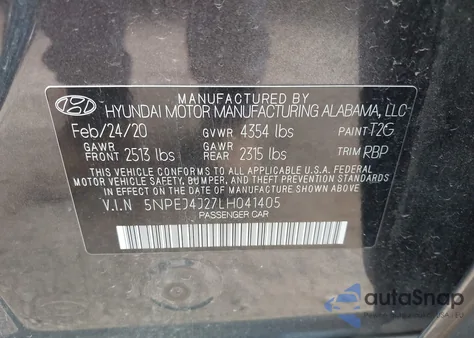 2020 Hyundai Sonata Sel Plus from USA, damaged, VIN 5NPEJ4J27LH041405